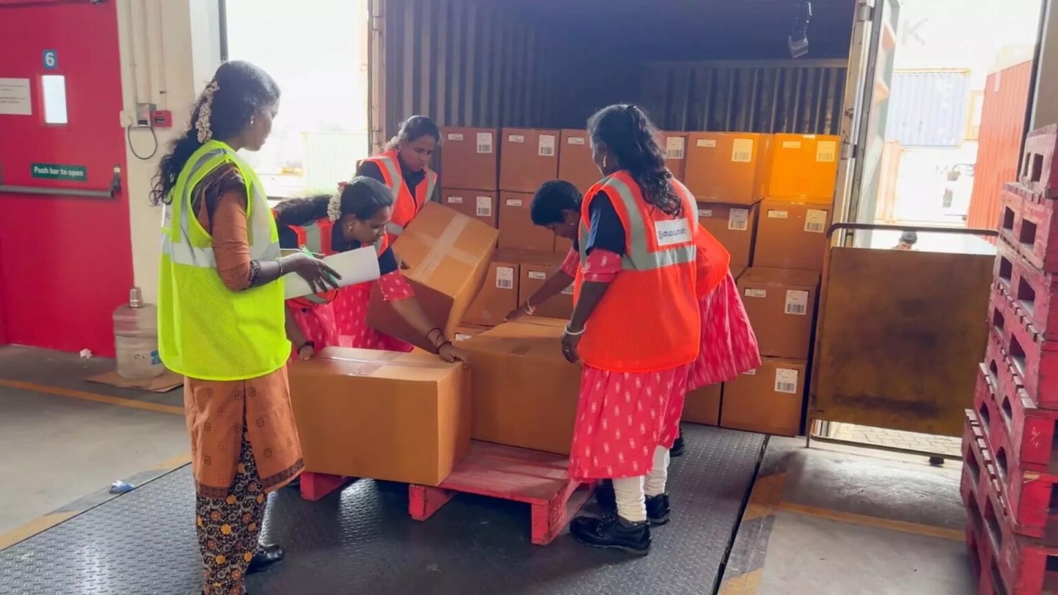 Maersk’s Chennai CFS with an all-women workforce managing warehouse operations, symbolizing gender inclusivity in logistics.