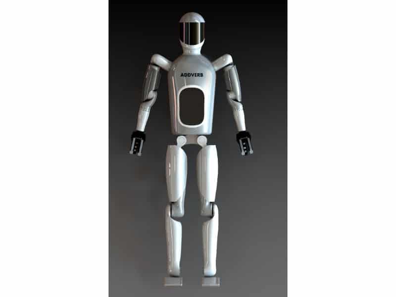 Addverb humanoid robot assisting in automation tasks in a manufacturing environment.