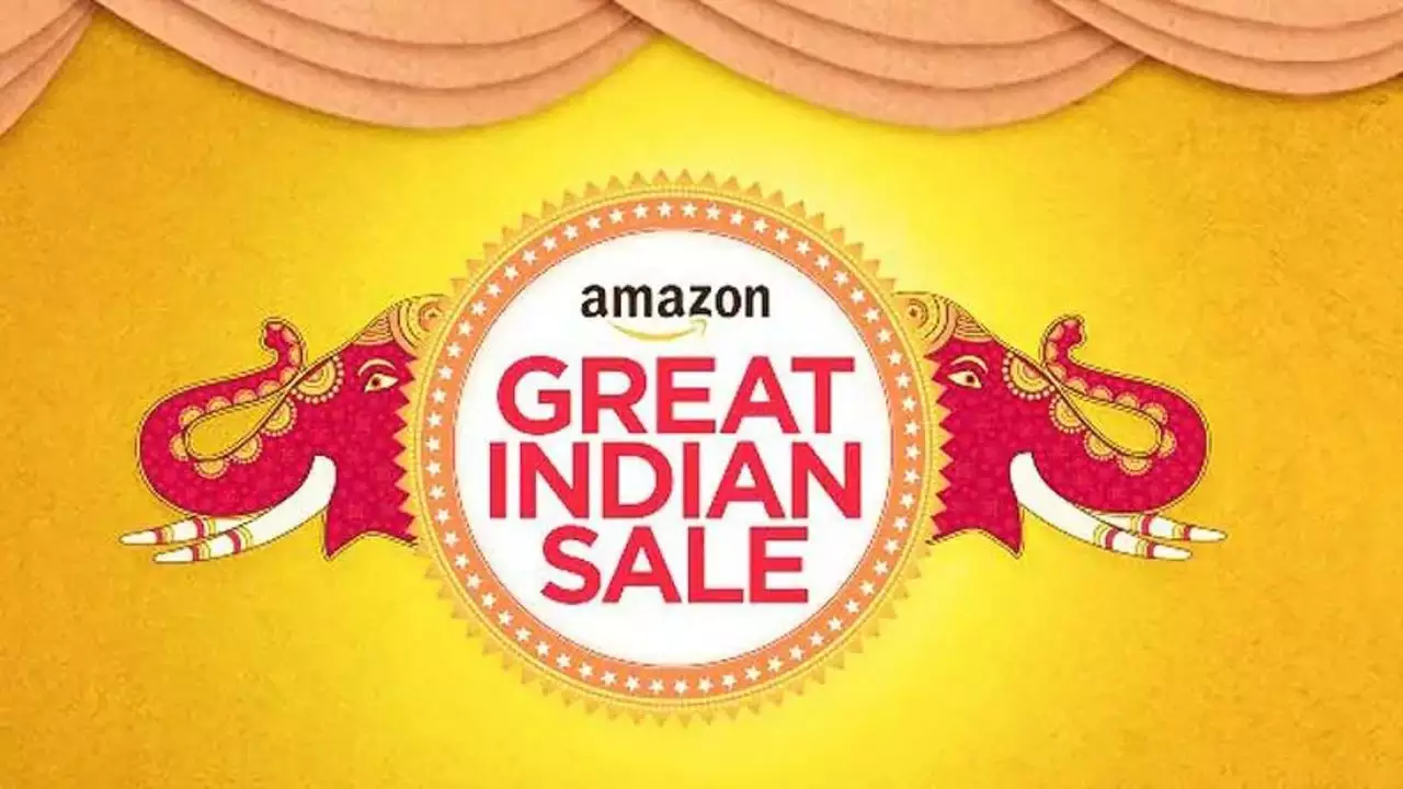 Amazon festive season shopping scene with diverse customers exploring online deals.