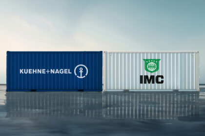 Kuehne + Nagel and IMC Logistics logos with shipping containers