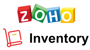 Zoho Inventory interface showing real-time tracking, automated stock replenishment, and detailed reporting features.