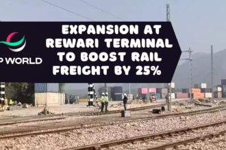 A view of DP World's Rewari terminal showing the newly added third rail line, which boosts freight handling capacity by 25%.