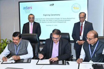 SCM Spectrum - Adani Ports and Cochin Shipyard executives signing the contract for eight new tugs