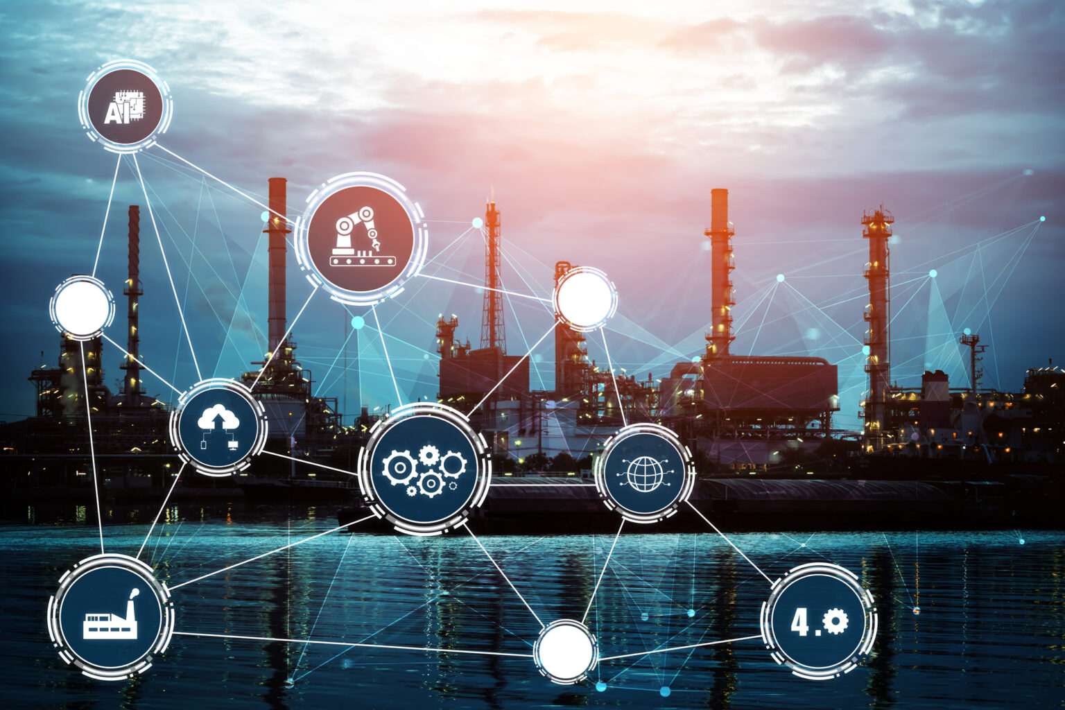 SCM Spectrum - AI-powered robots optimizing inventory management in a modern warehouse setting.