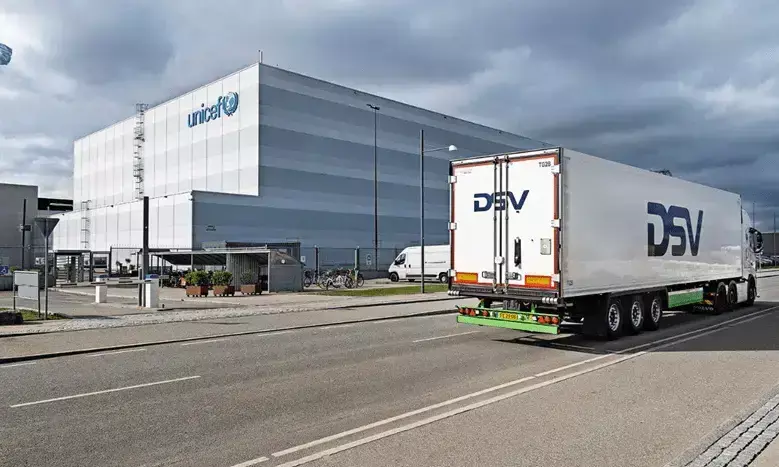 DSV cargo plane unloading emergency supplies for UNICEF humanitarian aid mission