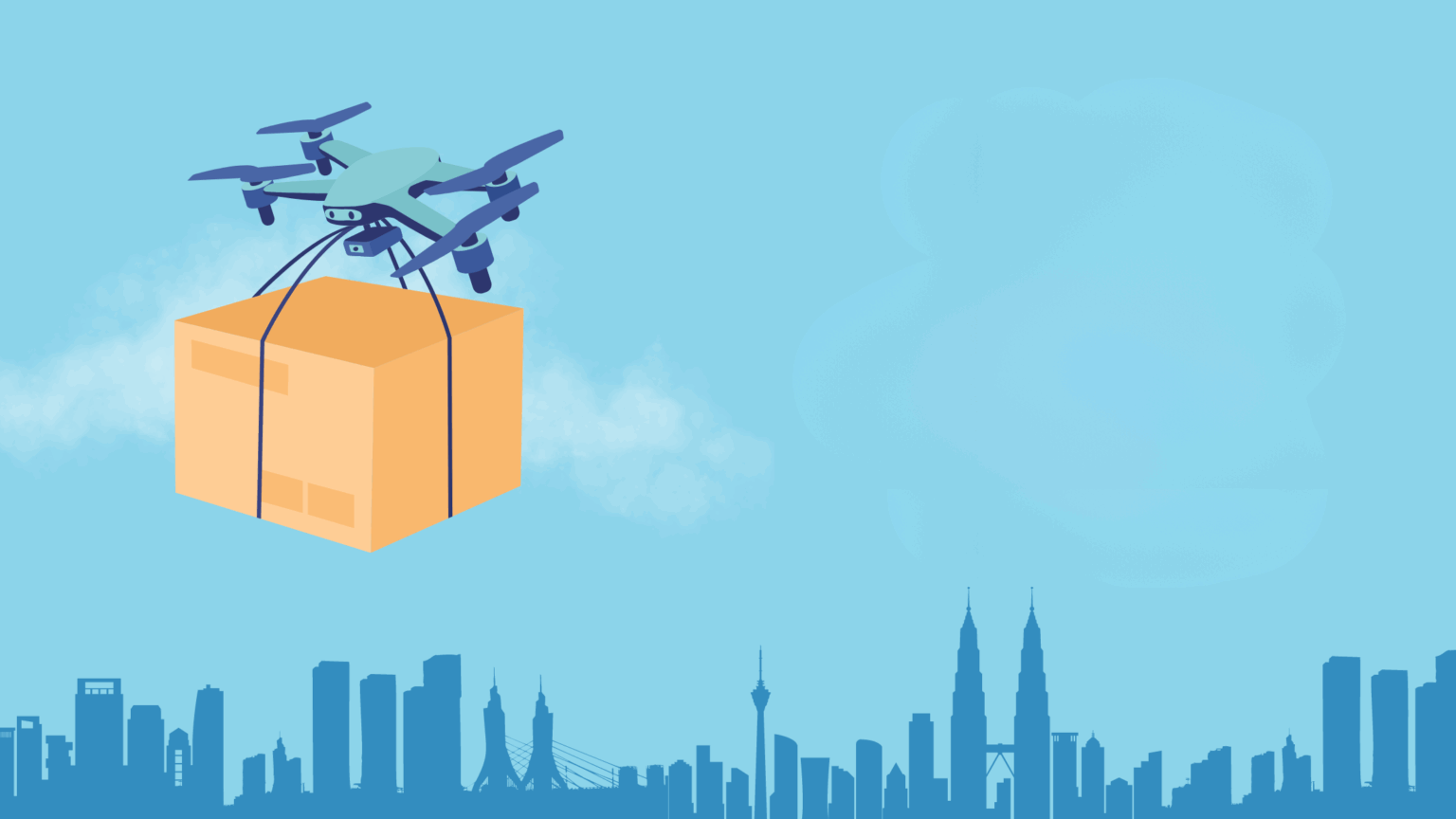 Autonomous delivery drone and ground bot transporting packages in a modern urban setting