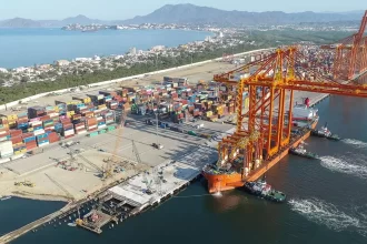 ICTSI terminal staff using Blume Global digital appointment and payment platform on a tablet