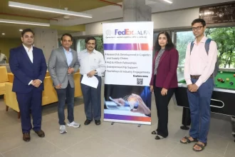 FedEx CEO Rajesh Subramaniam inaugurates the ALFA Centre at IIT Bombay with students and faculty in attendance.