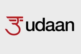 Udaan logo with financial growth chart and investors in the background representing Series G funding round