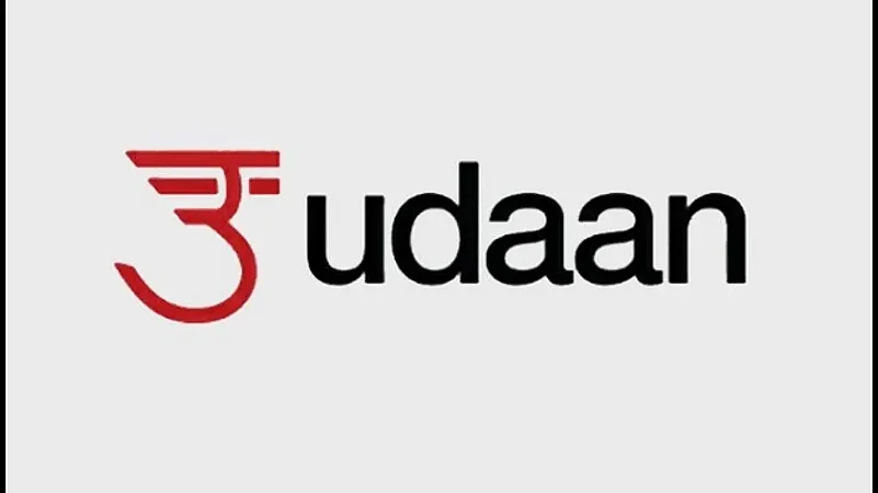 Udaan logo with financial growth chart and investors in the background representing Series G funding round