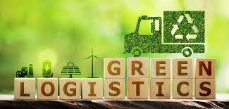 Electric delivery van unloading eco-friendly packages at a sustainable logistics warehouse
