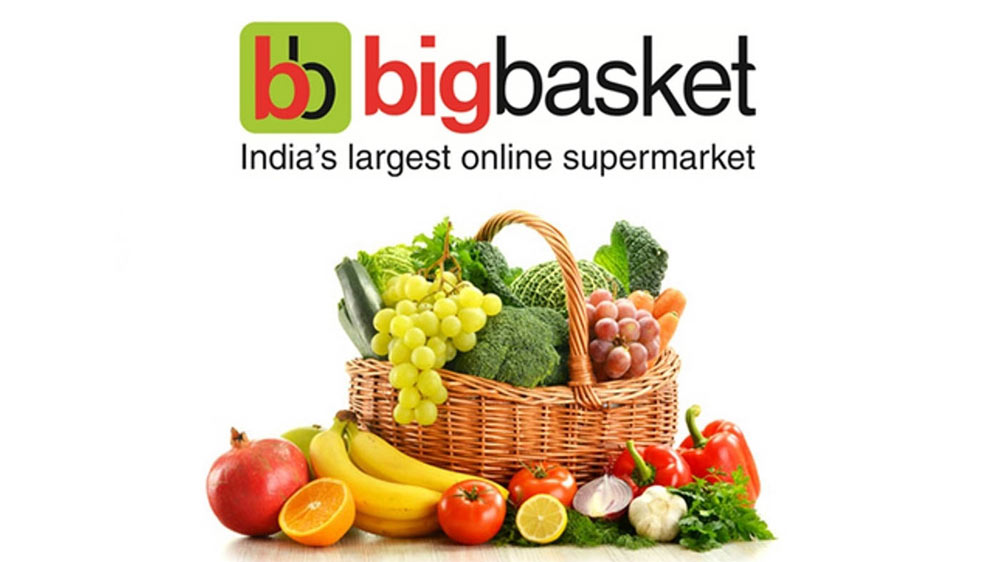 BigBasket delivery rider on a scooter, quick commerce, 10-minute food delivery, urban setting